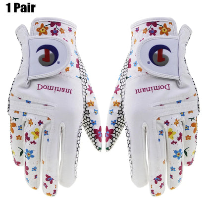 1Pair Golf Gloves for Women PU Leather Soft Fit Sport Grip Durable Gloves Anti-skid Breathable Sports Gloves