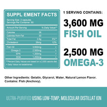 Load image into Gallery viewer, 3600mg Triple Strength Omega 3  Fish Oil Supplement Rich EPA &amp; DHA, Omega 3 Supplements for Heart, Brain &amp; Immune Support
