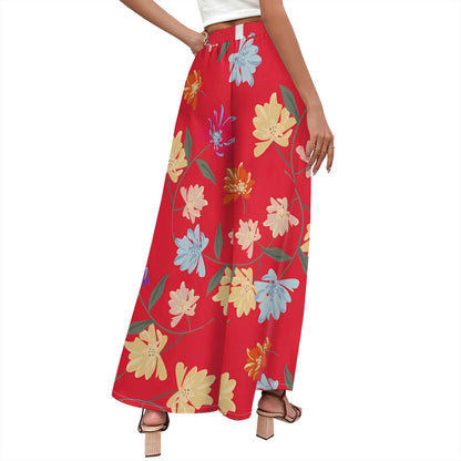 Women's clothing 2025 spring/summer new item custom casual slim fit floral mid waist fashionable wide leg pants beach pants low