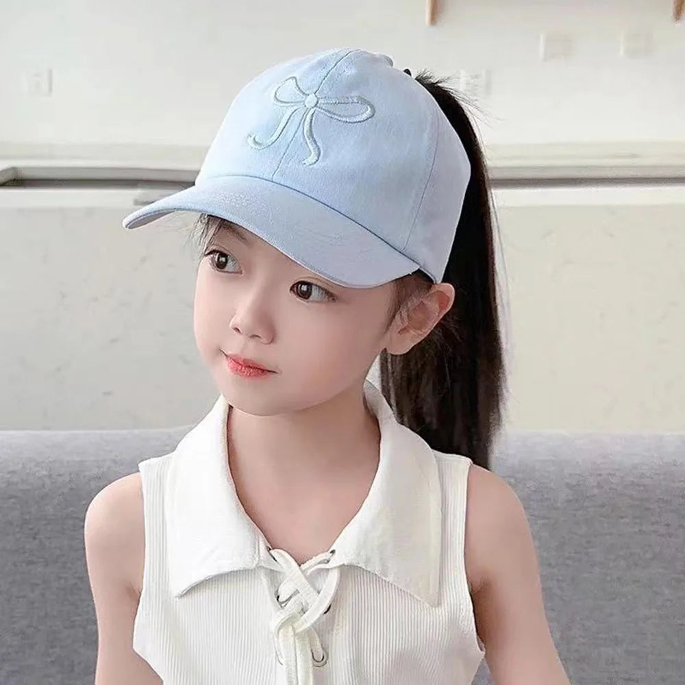 Kids Baseball Caps for Boys Girls Sun Hat Love Heart Hollow High Ponytail Caps Children Adjustable Baseball Caps for 4-12 Years