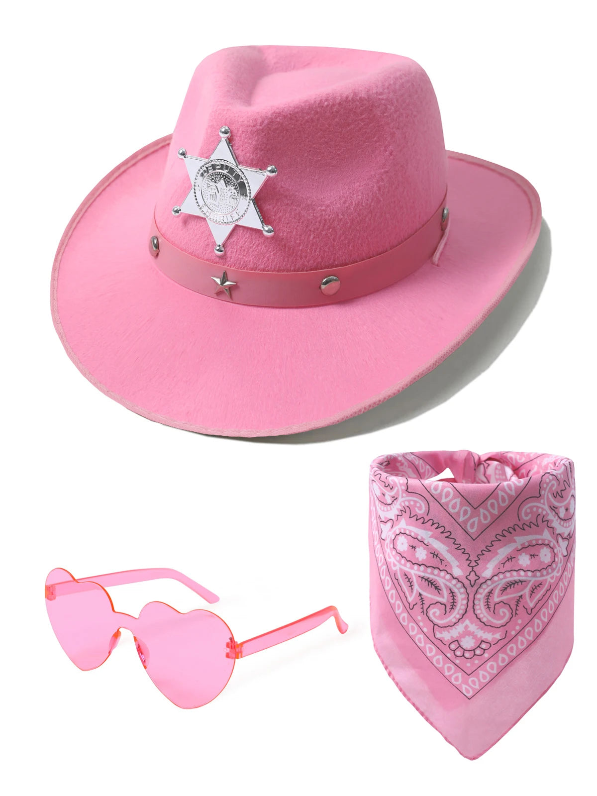 Kids Cowboy Hat Girls Pink Cowgirl Hat with Bandana Glasses Western Caps Performance Birthday Party Costume Accessories