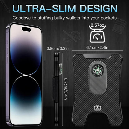 Metal Wallet for Men, Ergonomics Design Money Clip Wallet with Compass, Minimalist Slim Wallet with RFID Blocking