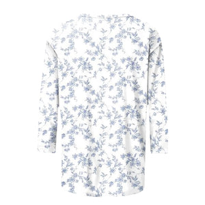 Female Clothing Delicate Fashion Shirts Floral Round Neck 3/4 Sleeves Printed Summer Women Pullover Daily Wear Vetement Femme