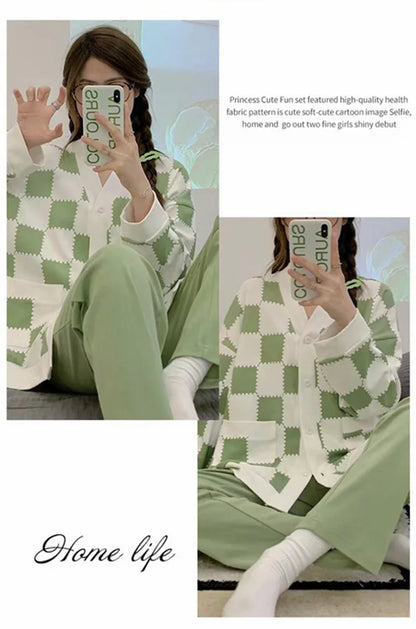 Women's Clothing Four Seasons Models Cute Pajamas Long-Sleeved Can Be Worn Outside Cartoon Cute Comfortable Large Size Homewear