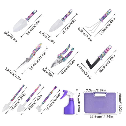 Garden Tools Set Garden Planting Floral Print Ergonomic Handle Trowel Rake Weeder Pruner Shears Sprayer Garden Printing Tool Set