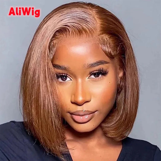 13x4 Chocolate Brown Lace Front Human Hair Wigs For Women Pre Plucked Transparent Colored Lace Frontal Short Bob Wig Human Hair