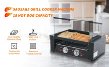Load image into Gallery viewer, 1400W Hot Dog Roller Machine Stainless Hotdog Roller Grill with Glass Guard LED Warm Light for Commercial BBQ (7 Rollers)
