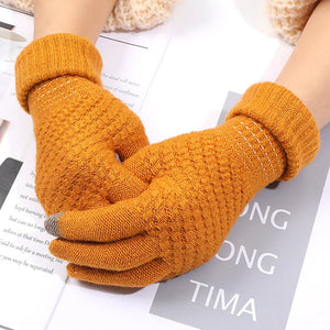 Women Men Warm Winter Touch Screen Gloves Stretch Classical Knit Mittens Wool Full Finger Outdoor Cycling Driving Glove