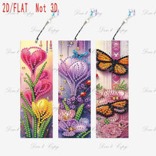 Load image into Gallery viewer, Three-piece diamond painting bookmark set, DIY creative colorful floral and butterfly design, with diamond book bookmarks
