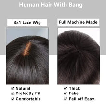 Load image into Gallery viewer, Body Wave human hair wigs With Bangs Full Machine Made Wig Cheap Brazilian Hair Wigs Short Bob 3x1 HD Lace Wigs for Women Choice
