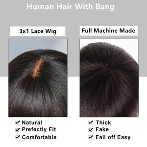 Body Wave human hair wigs With Bangs Full Machine Made Wig Cheap Brazilian Hair Wigs Short Bob 3x1 HD Lace Wigs for Women Choice