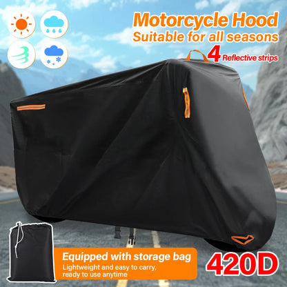 Motorcycle Waterproof Cover 420D UniversalOutdoor Protection Motorbike Rain Cover Sunshade Dustproof Uv Protective Thick Oxford