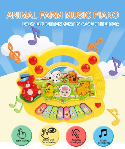 Kids Cartoon Piano Keyboard Game with Animal Sounds Flashing Light Music Baby Instrument Music Toys Educational Toys Kids Gifts