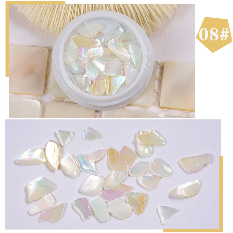 1 Pot Nails Abalone Shell Fragments Texture Natural Sea Shell 3d Charm Nail Art Decoration Slice DIY Beauty Salon Tools new