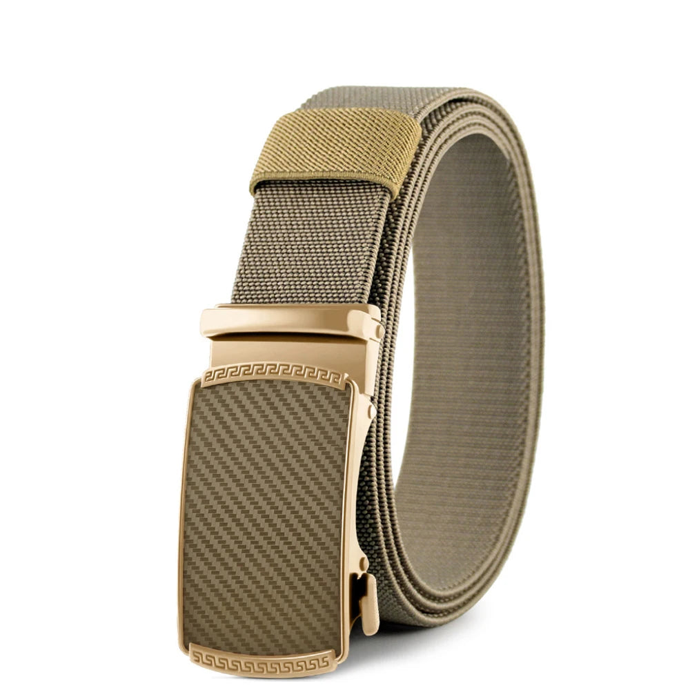 Men Elastic Belt Alloy Automatic Buckle Tough Stretch Nylon Mens Military Tactical Belt Golf Canvas Pants Waistband