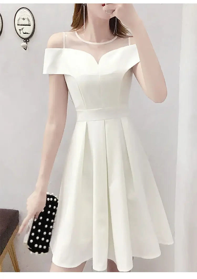 Women's Clothing White Off-Shoulder Dress New Summer Elegant Simple Style Slim Fit A-Line Midi Dress Fresh Chic Casual Fashion