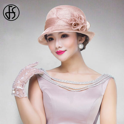 FS Wedding Top Hats For Women Elegant Church Sun Protection Cap Ladies Purple Breathable Sunshade Formal Occasion Millinery