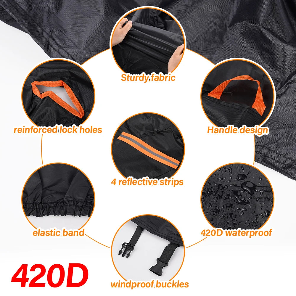 Motorcycle Waterproof Cover 420D UniversalOutdoor Protection Motorbike Rain Cover Sunshade Dustproof Uv Protective Thick Oxford
