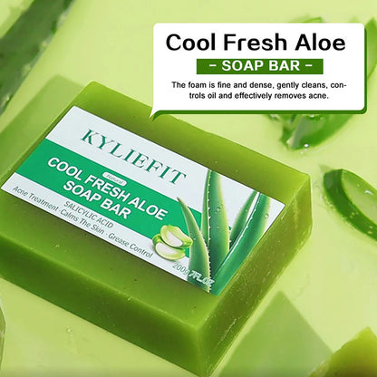 KYLIEFIT Cool Fresh Aloe Vera Soap Bar for All Skin Types, Reduce Spots, Oil Control, Deep Clean, 150g/ 7 oz