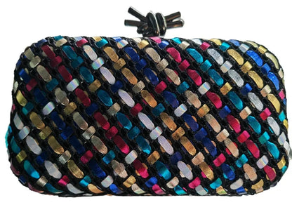 Woven Clutch Bag for Women Formal Party Contrast Color Microfiber Thread Braid Evening Bags Classic Chain Small Square Handbags