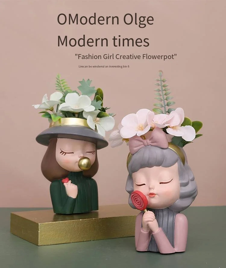 European Resin Gardening DIY Succulent Flower Pot Table Top Creative Cute Girl Green Plant Small Flower Pot Gift