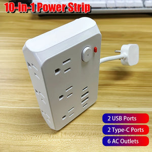 US Plug 6AC Outlet Multiprise Power Strip Extension Cord 2 USB 2 PD Charger Electrical Socket Network Filter USB Fast Charging