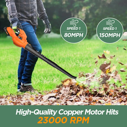 Cordless Leaf Blower, 150Mph Handheld Electric Leaf Blowers with 2.0Ah Battery & Fast Charger, 2 Speed Mode, 20V Battery Powered