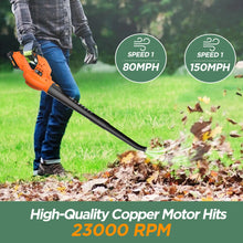 Load image into Gallery viewer, Cordless Leaf Blower, 150Mph Handheld Electric Leaf Blowers with 2.0Ah Battery &amp; Fast Charger, 2 Speed Mode, 20V Battery Powered
