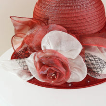 Load image into Gallery viewer, Fashion Hat Women Top Hat Elegant Organza Flower Wide Brim Sun Hat for Women Retro Style Party Banquet Accessory Foldable Beach
