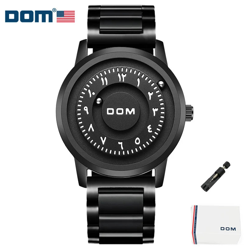 DOM 1769 Man Watch Creative Silver Stainless Steel Scrolling Beads Quartz Watches for Men Male Magnetic Force Life Waterproof