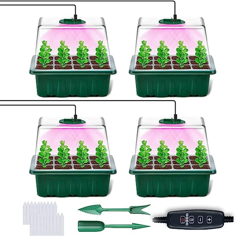 Full-Featured Seedling System, Moisturizing and Insect-Proof Transparent Cover, Layered Drainage Tray, Home Gardening Nursery Greenhouse Kit