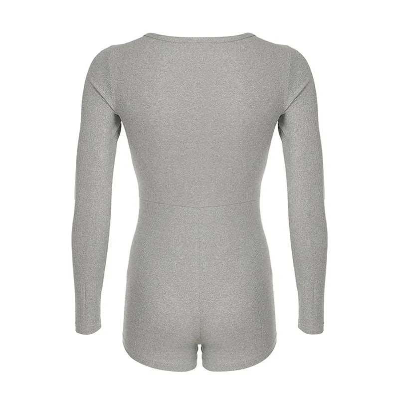 Women's Jumpsuits Autumn New Fashion Long Sleeves Casual Slim Knitted Rompers Solid Sexy V-Neck Female Bodycon Elegant Clothing