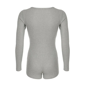 Women's Jumpsuits Autumn New Fashion Long Sleeves Casual Slim Knitted Rompers Solid Sexy V-Neck Female Bodycon Elegant Clothing