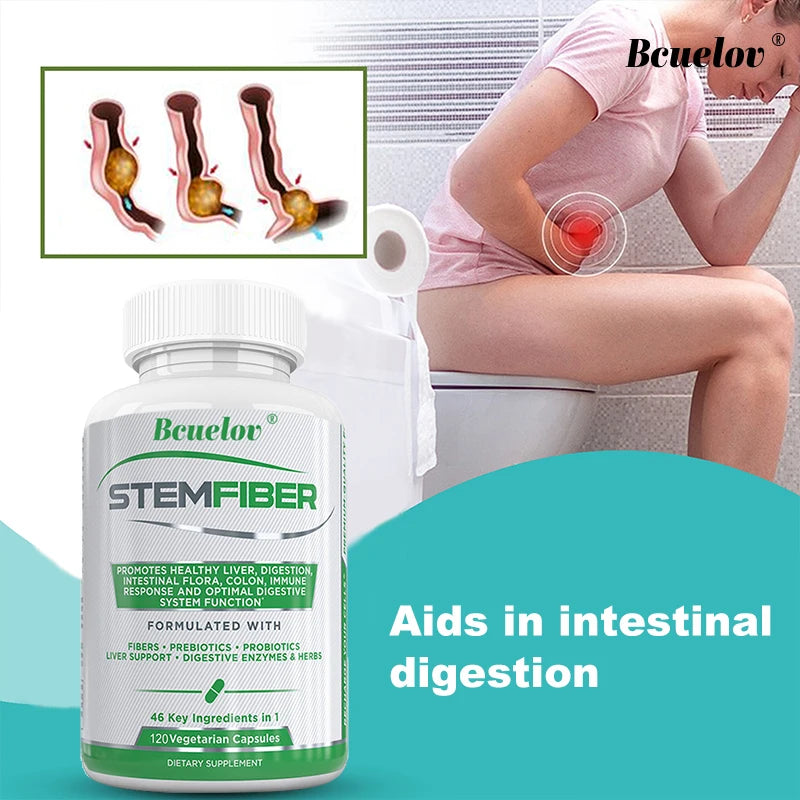 Fiber Probiotic + Prebiotic Supplement, Liver Support, Digestion, Gut Microbiome, Constipation Relief, 120 Capsules