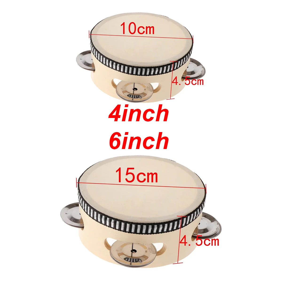 4inch 6inch Hand Held Drum Tambourine Drum Metal Jingles Percussion Musical Instrument For KTV Party Games