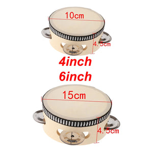 4inch 6inch Hand Held Drum Tambourine Drum Metal Jingles Percussion Musical Instrument For KTV Party Games