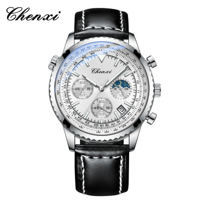 Business Watches for Men Genuine Leather Wristwatch Luxury Top Brand Men's Watches Waterproof Chronograph Sport Watches 520