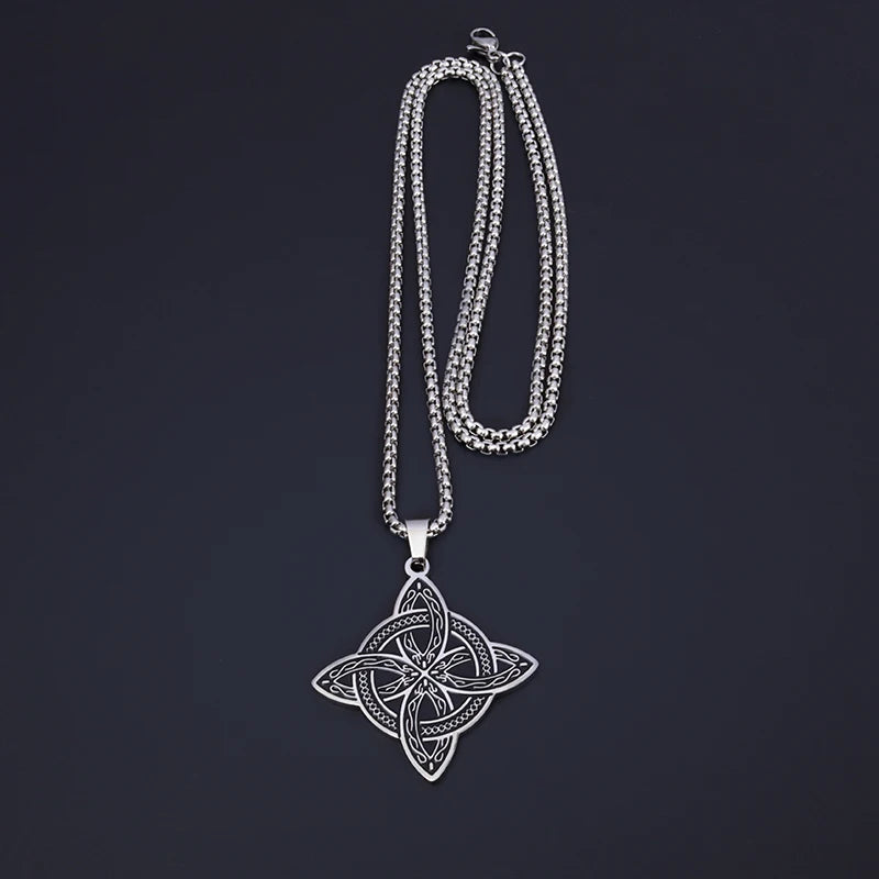 Stainless Steel Witchcraft Witch Knot Pendant Necklace Irish Celtic Knot Lucky Jewelry Anniversary Gift for Men and Women