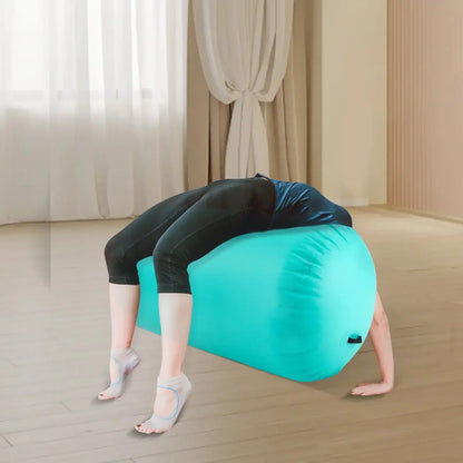 Air Roller Gymnastics Barrel Back Handspring Trainer Yoga Training Inflatable Gymnastics Tumble Mats Foldable w/ Air Pump, Green