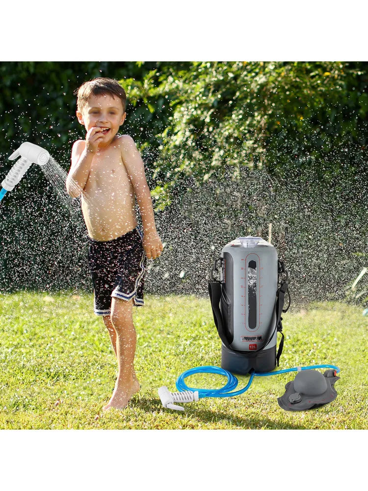 12L Camping Shower Solar Shower Garden Shower with Pump Shower Head Portable and Removable Hose Showers Bag