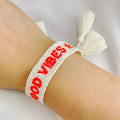 GOOD VIBES Woven Embroidery Bracelets Adjustable Bracelet Gifts Stackable Jewelry