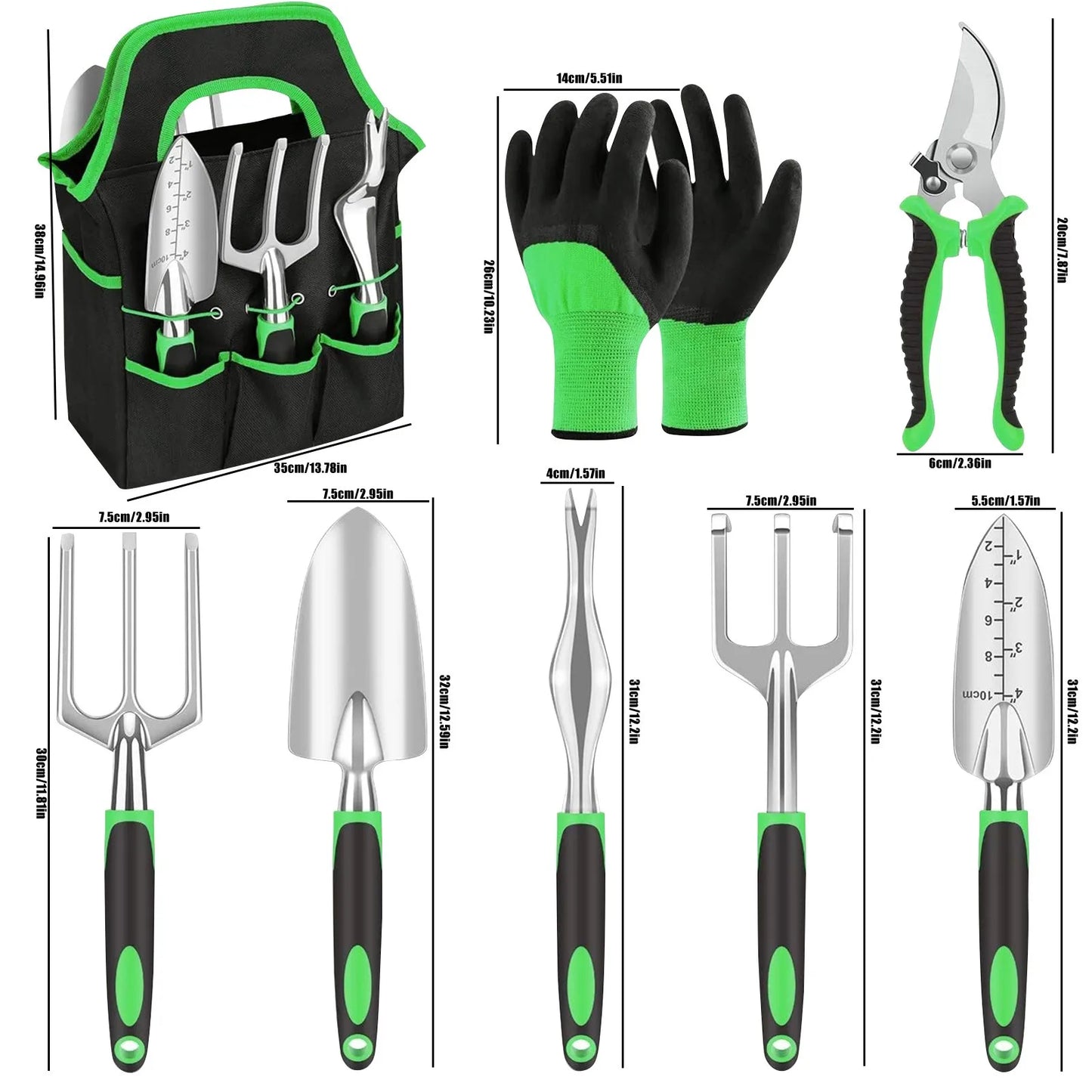Gardening Tool Set Classic Common Home Use Green Eight-Piece Garden Tool Set Durable Pruning And Cultivation Garden Tool Bag