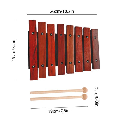 8 Notes Wooden Xylophone Musical Instrument with 2 Wooden Mallets Birch Pine Wooden Small Xylophone Percussion Instrument