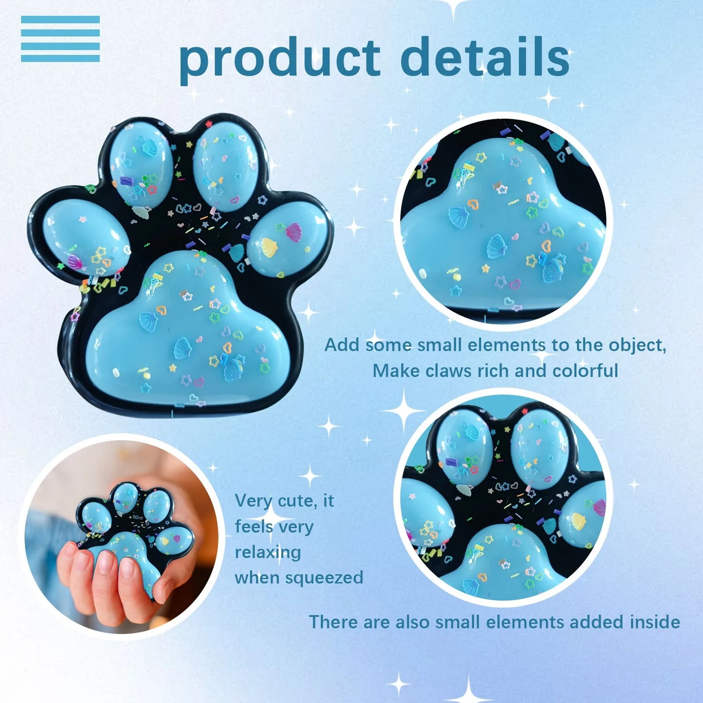 Jelly Glitter Cat Paw Stress Relief Decompression Toy Slow Rebound Pinch New Fidget Toy For Kids Adult Christmas Gifts