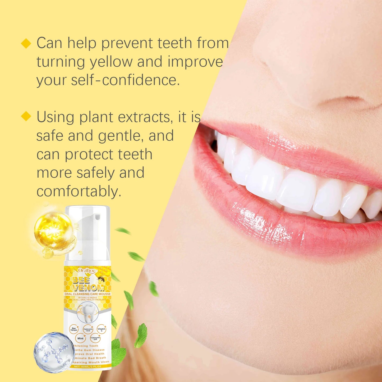 Teeth Cleansing Mousse Removes Smoke Stains Removes Yellowing Freshens Breath Effectively Whitens and Removes Yellowing Oral Car