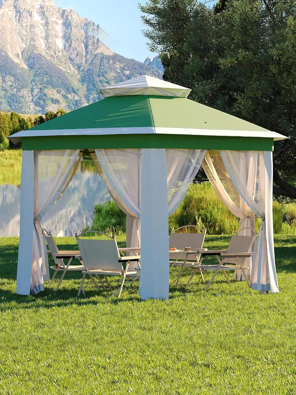 Pop Up Gazebo 13x13ft Hexagonal Canopy Shelter Instant Patio Tent with Mesh Netting Steel Frame for Outdoor Backyard Garden