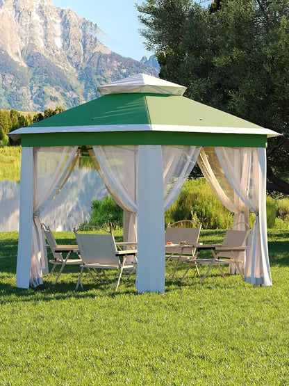 Pop Up Gazebo 13x13ft Hexagonal Canopy Shelter Instant Patio Tent with Mesh Netting Steel Frame for Outdoor Backyard Garden