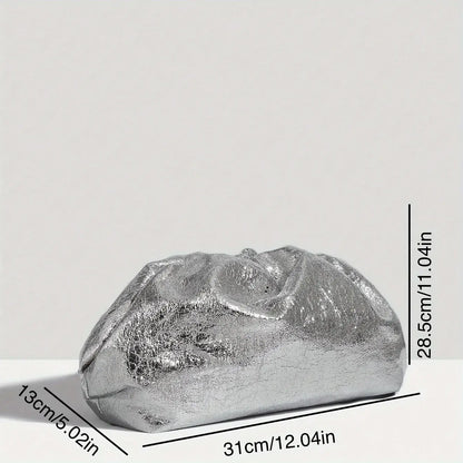 Women Metalic Clutch and Grab Bag in Silver and Gold Color Suitable for Wedding Party ,Christmas, Valentine's Day and Dinner