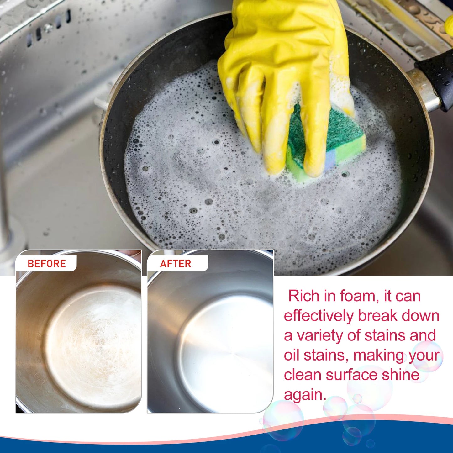 Jakehoe Bubble Cleaner Kitchen Grease Foam Cleaner Rust Remover Spray Descaling Detergent Easy to Use Household Cleaning Tool