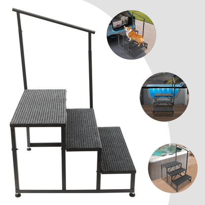 3-step Porch Steps with Handrails and Foot Pads and Soft Cushions Non-slip Portable Step Stool Home Decor for Travel Trailer